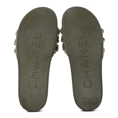 Chanel Canvas Chain Flat Sandals 39 Khaki 5 of 11