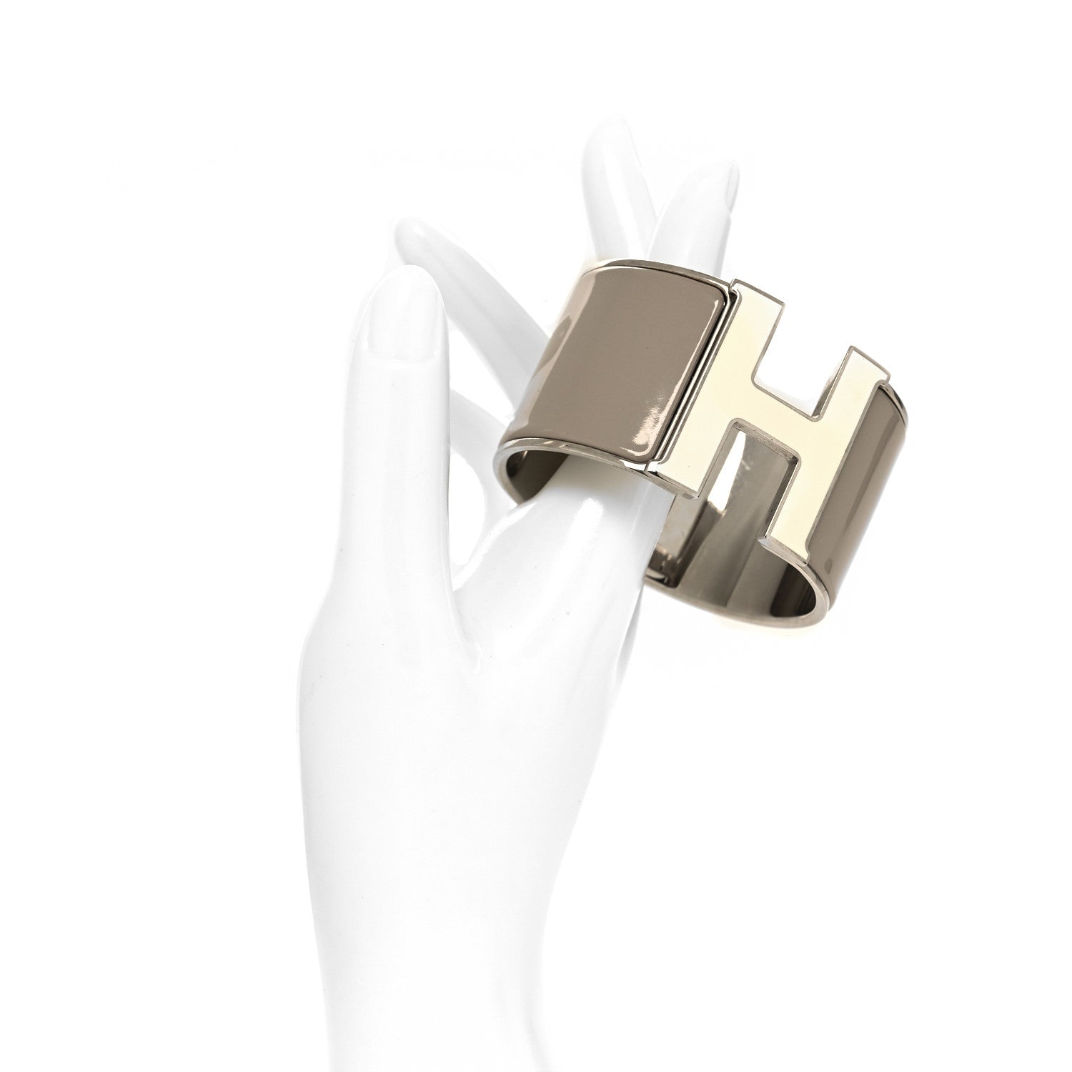 Hermes Enamel Extra Wide Clic Clac H Bracelet PM Taupe White 2 of 5