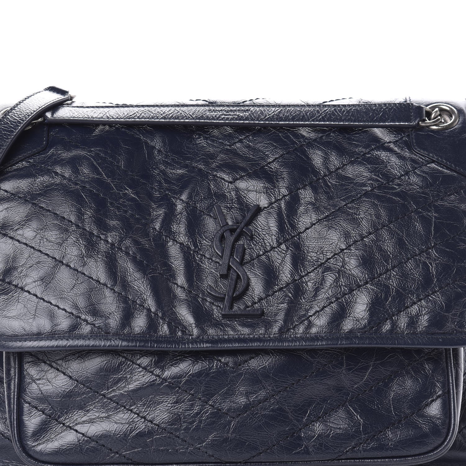 Saint Laurent Crinkled Calfskin Matelasse Monogram Large Niki Chain Satchel Deep Marine 11 of 11
