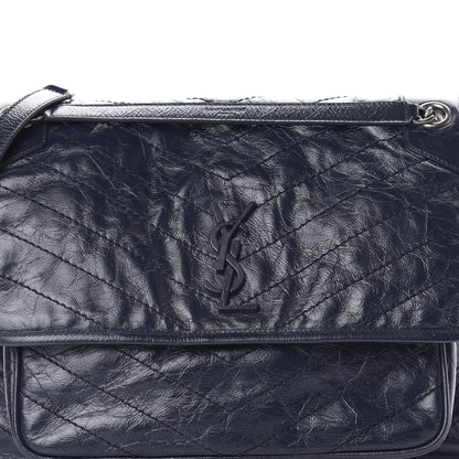 Saint Laurent Crinkled Calfskin Matelasse Monogram Large Niki Chain Satchel Deep Marine 11 of 11