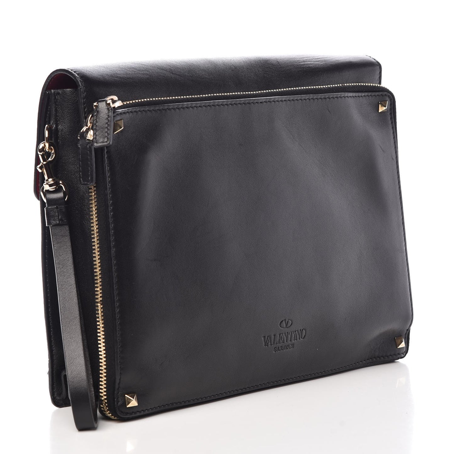 Vitello Rockstud Flap Clutch Bag Black