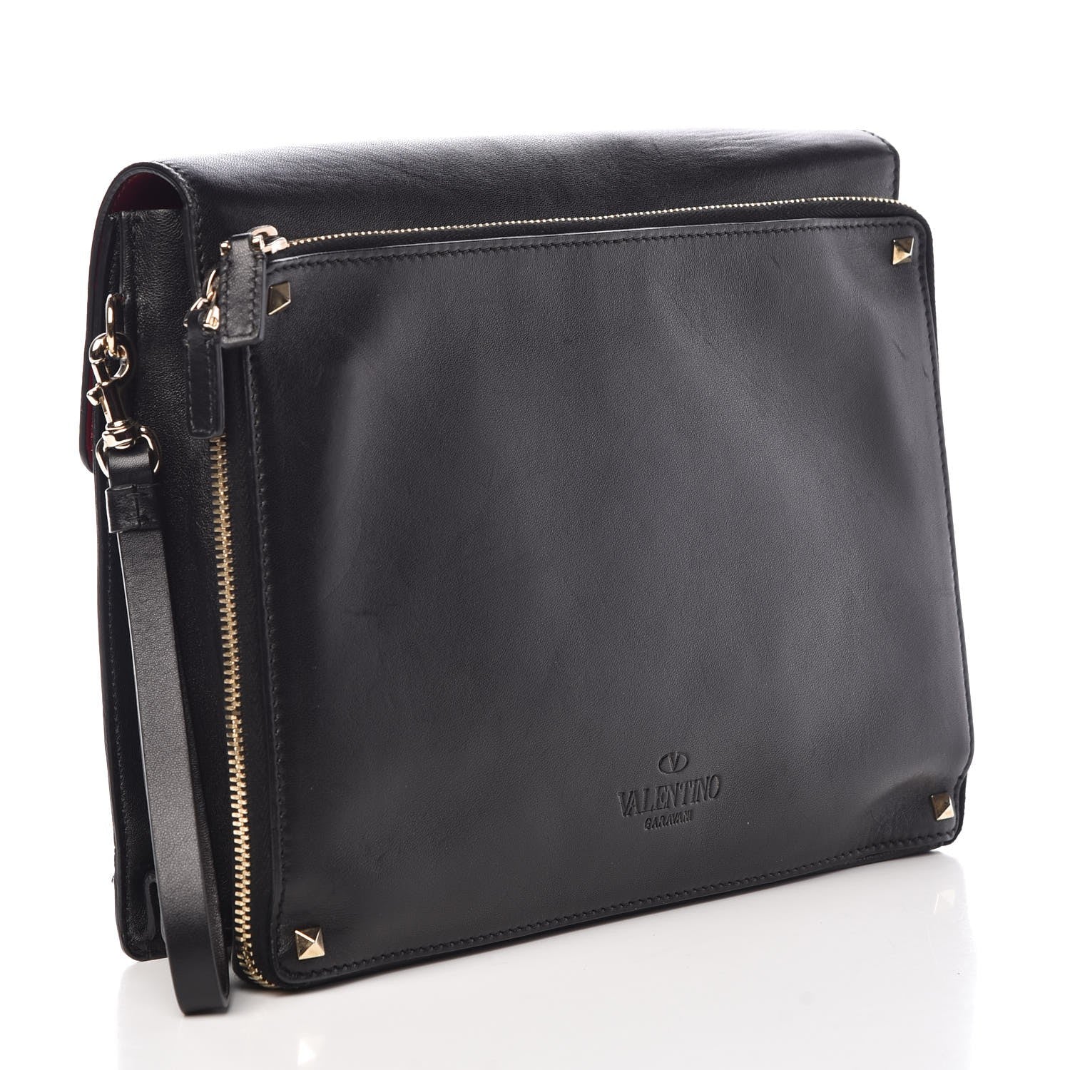 Valentino Garavani Vitello Rockstud Flap Clutch Bag Black 3 of 12