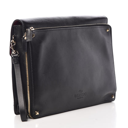 Valentino Garavani Vitello Rockstud Flap Clutch Bag Black 3 of 12
