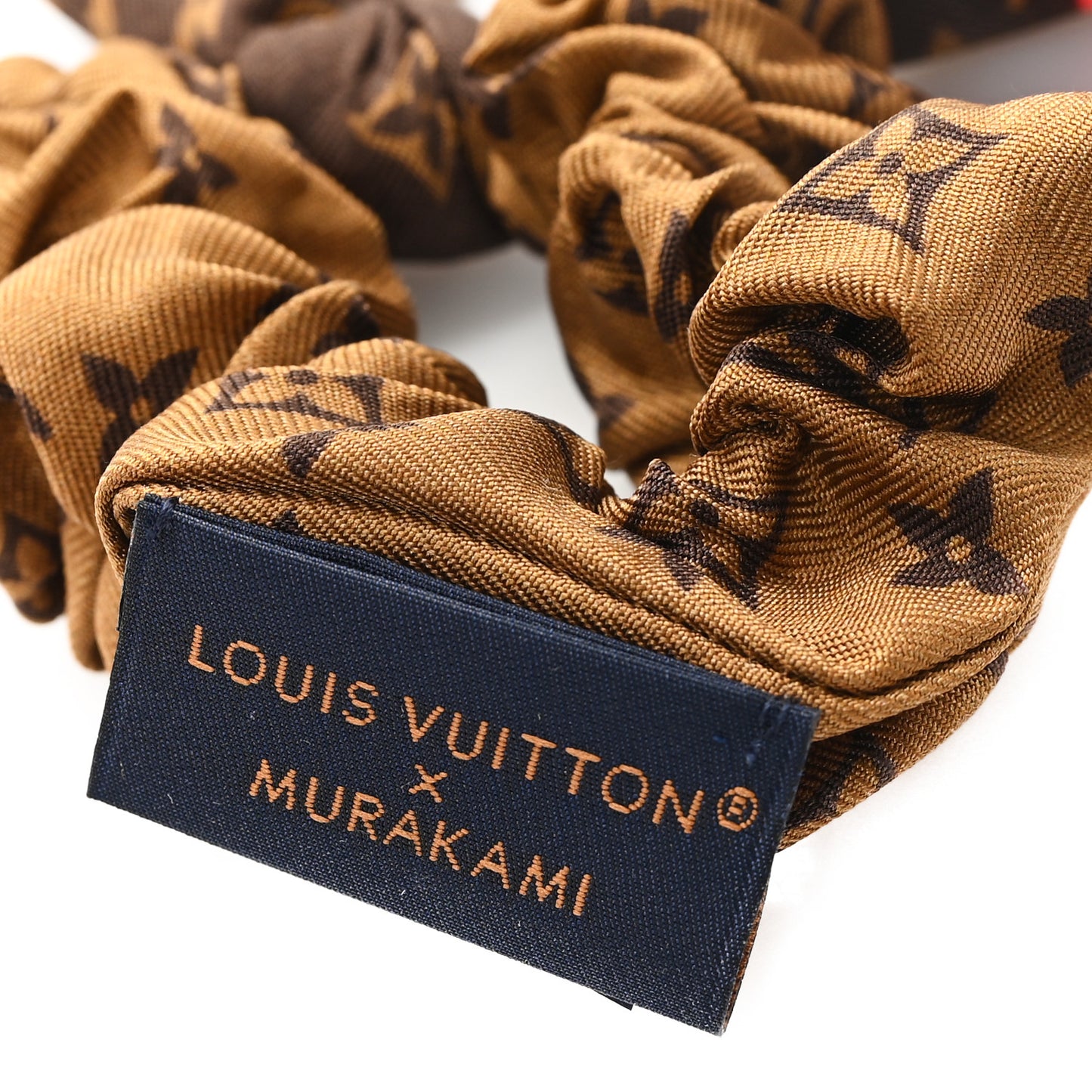 LV X TM Monogram Cerises Silk Scrunchies Set White Brown