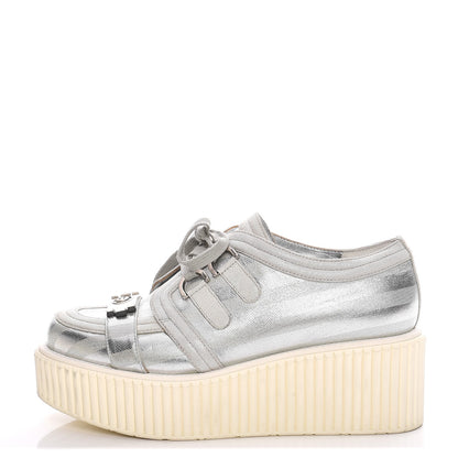 Chanel Lame Creeper Sneakers 38 Silver Stripe 1 of 10