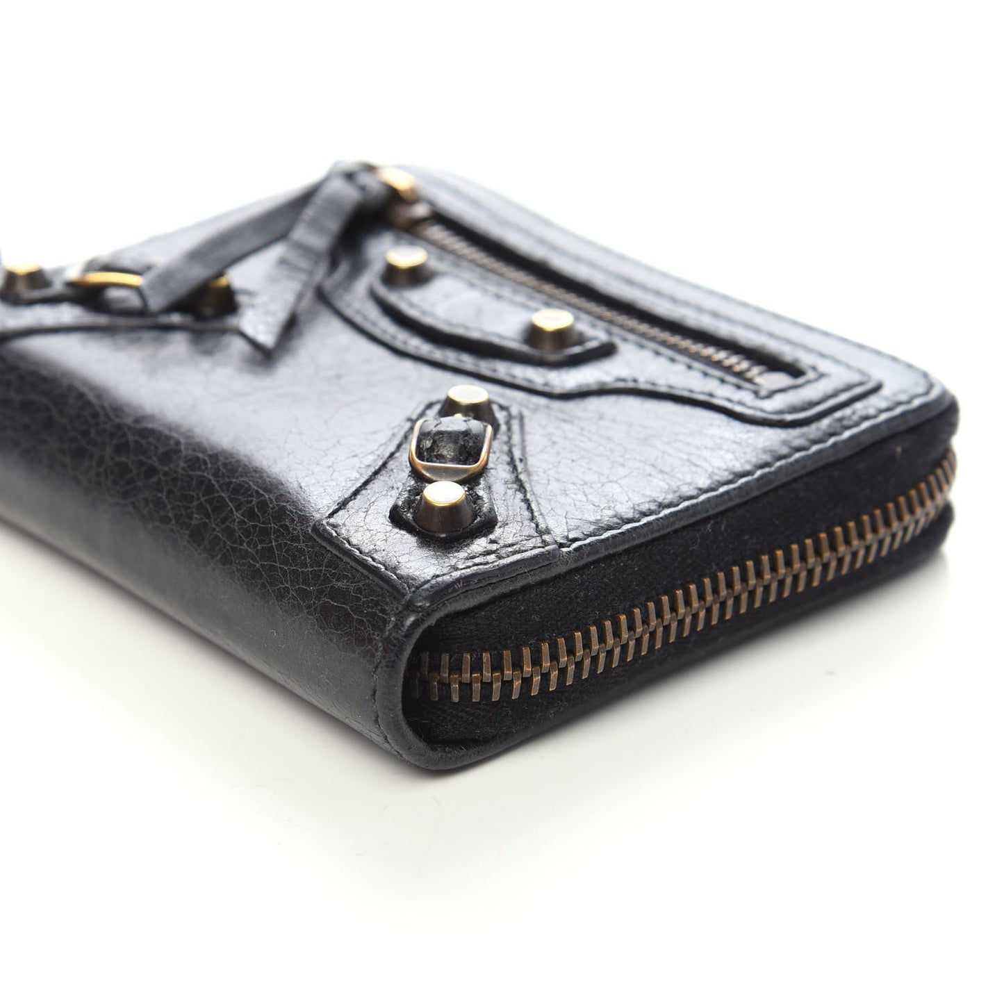 Agneau Classic Gold Hardware Zip Around Card Holder Black