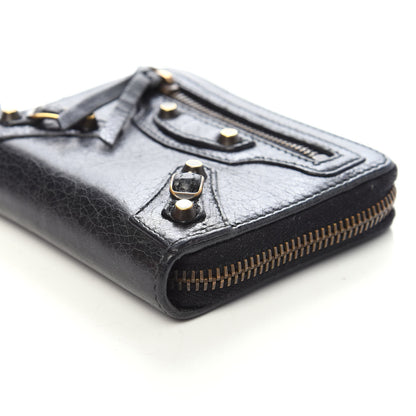 Balenciaga Agneau Classic Gold Hardware Zip Around Card Holder Black 8 of 8
