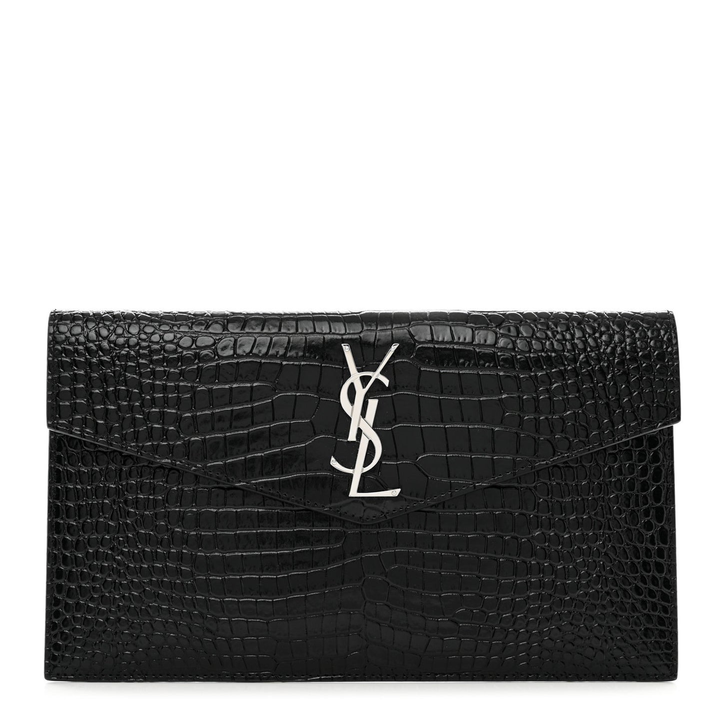 Calfskin Crocodile Embossed Uptown Monogram Clutch Black