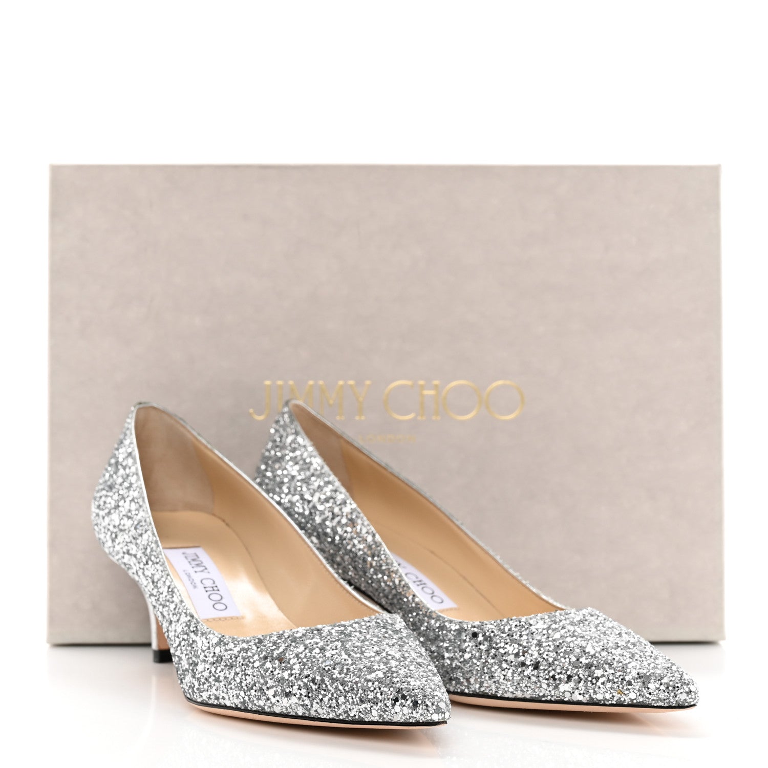 Jimmy Choo Coarse Glitter Fabric Pointy Toe Aza Pumps 36.5 Silver 17 of 17
