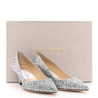 Jimmy Choo Coarse Glitter Fabric Pointy Toe Aza Pumps 36.5 Silver 17 of 17