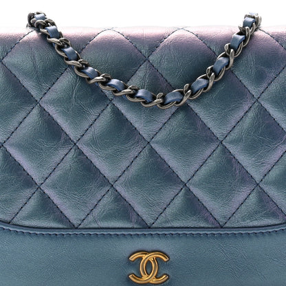 Chanel Iridescent Aged Calfskin Quilted Gabrielle Wallet On Chain WOC Blue 10 of 14