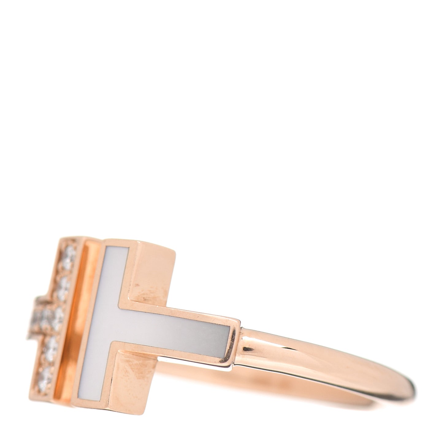 18K Rose Gold Diamond Mother of Pearl T Wire Ring 49 5