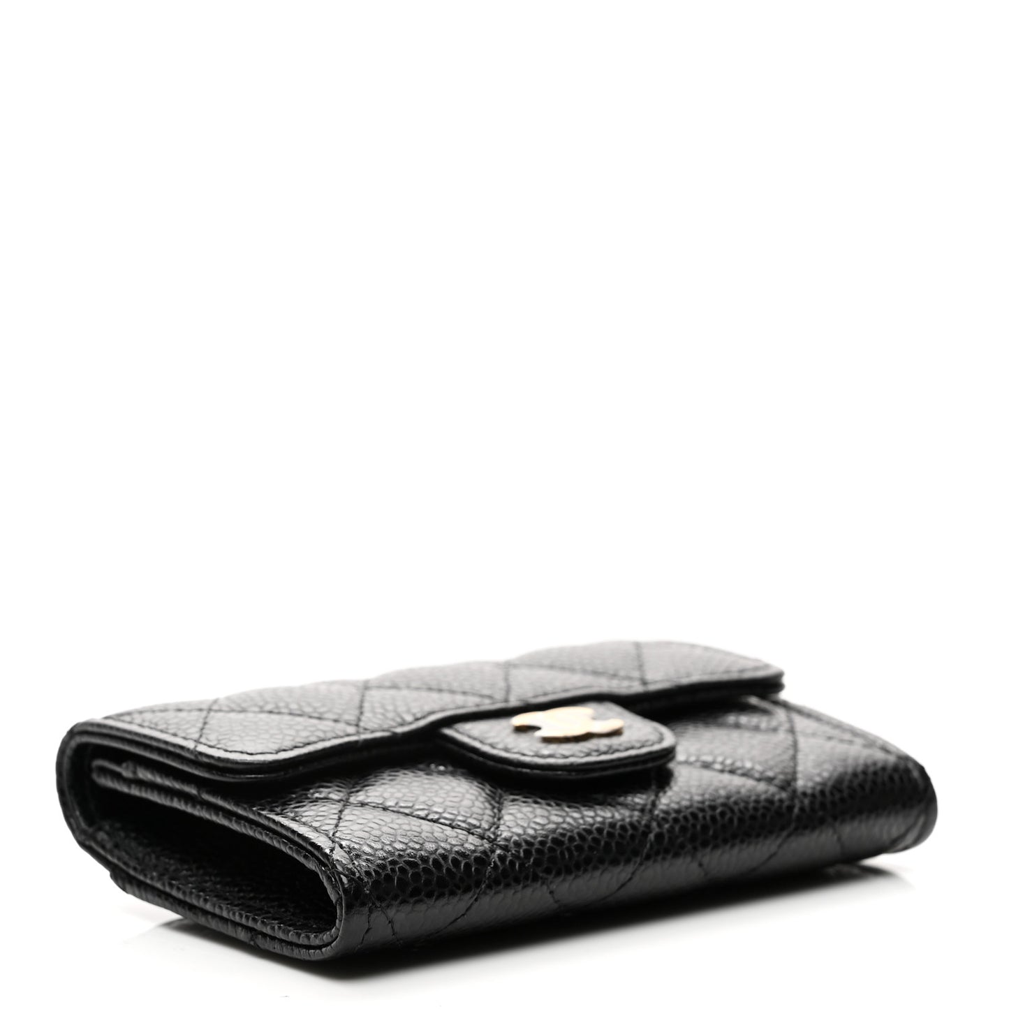 Caviar Quilted Flap Card Holder Wallet Black