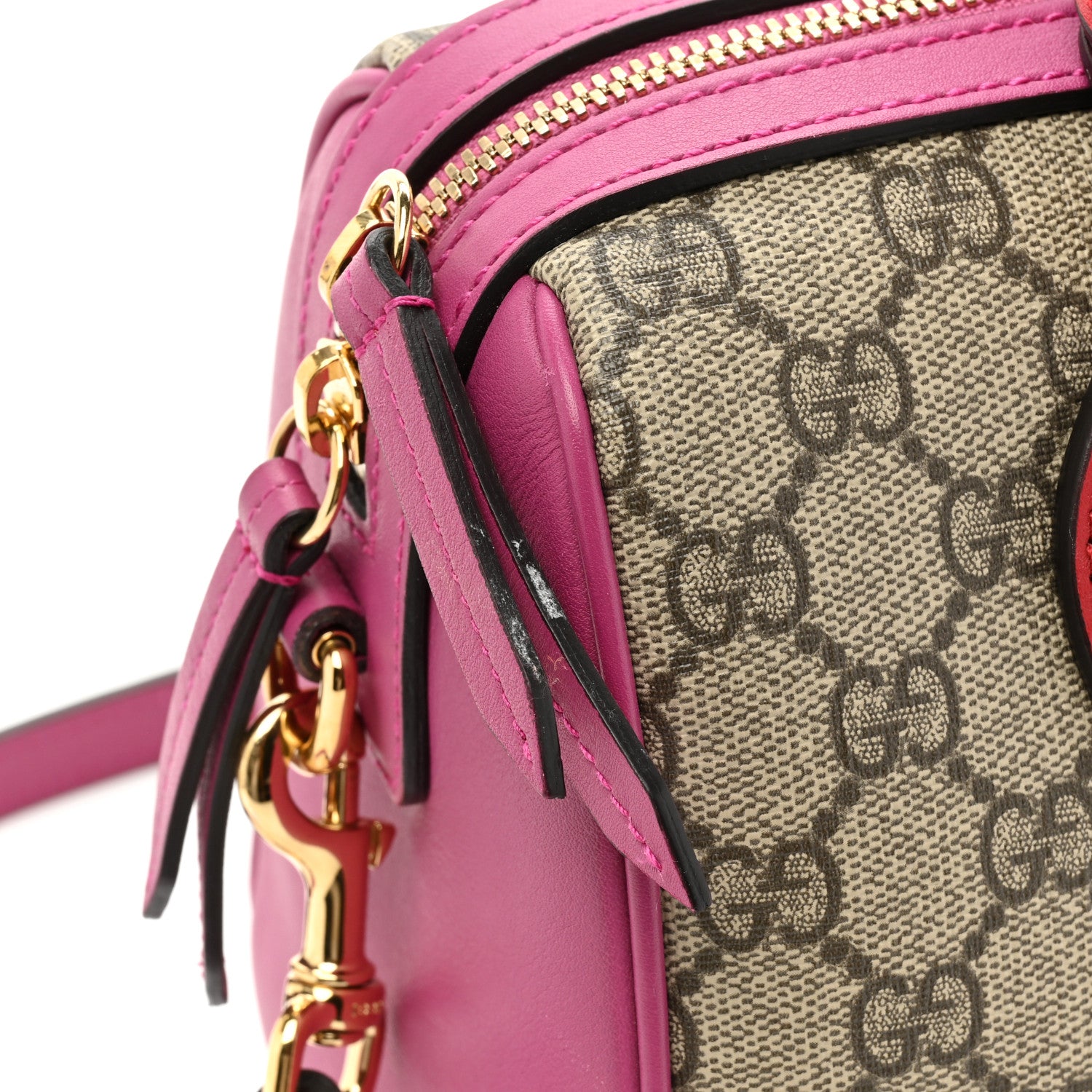 Gucci GG Supreme Monogram Moon Calfskin Small Boston Beige Ebony Hibiscus Red New Rosette 14 of 14