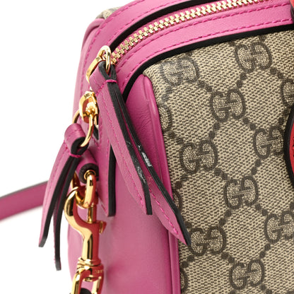 Gucci GG Supreme Monogram Moon Calfskin Small Boston Beige Ebony Hibiscus Red New Rosette 14 of 14