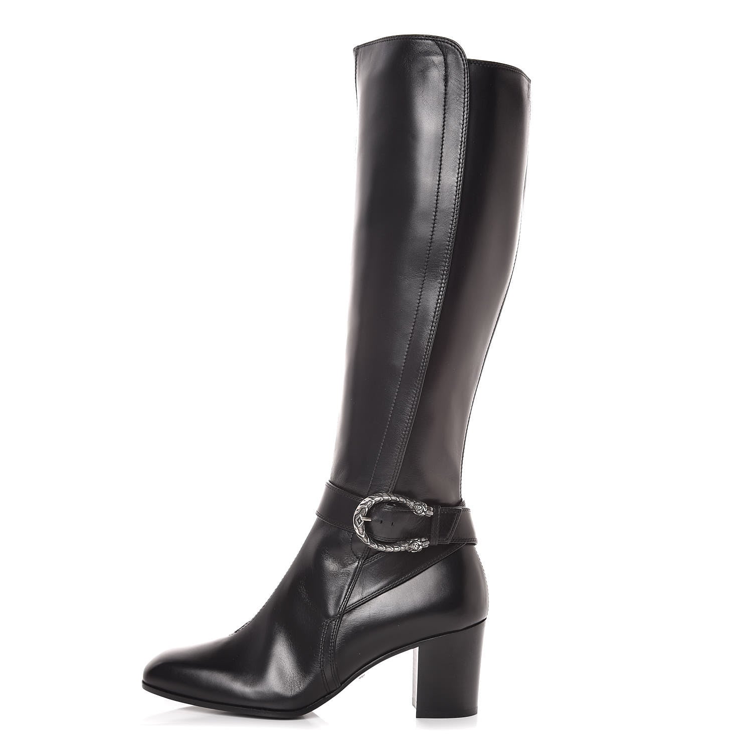 Gucci Calfskin Dionysus Elizabeth Knee High Boots 37.5 Black 1 of 8