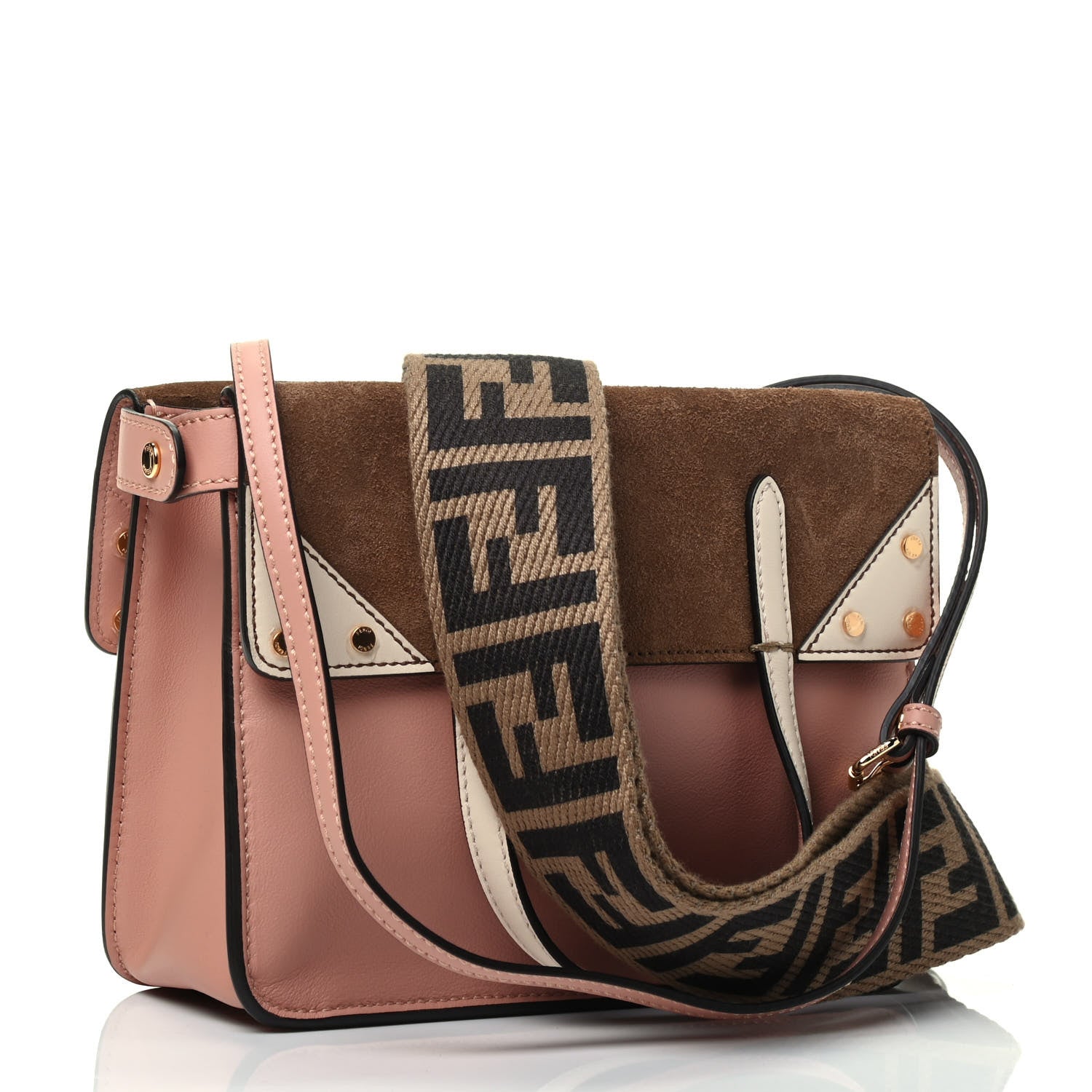 Fendi Vitello Grace Suede Small Flip Tote Rosa Bourbon Marrone Camelia 2 of 4