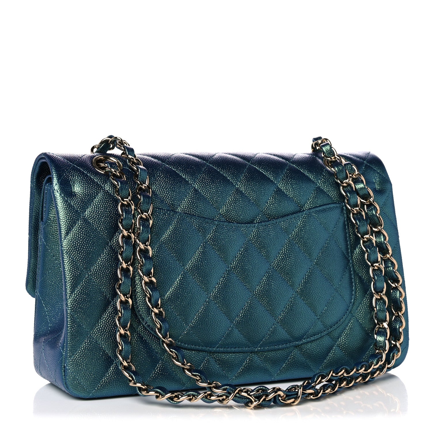 Chanel Iridescent Caviar Quilted Medium Double Flap Green 2 of 9