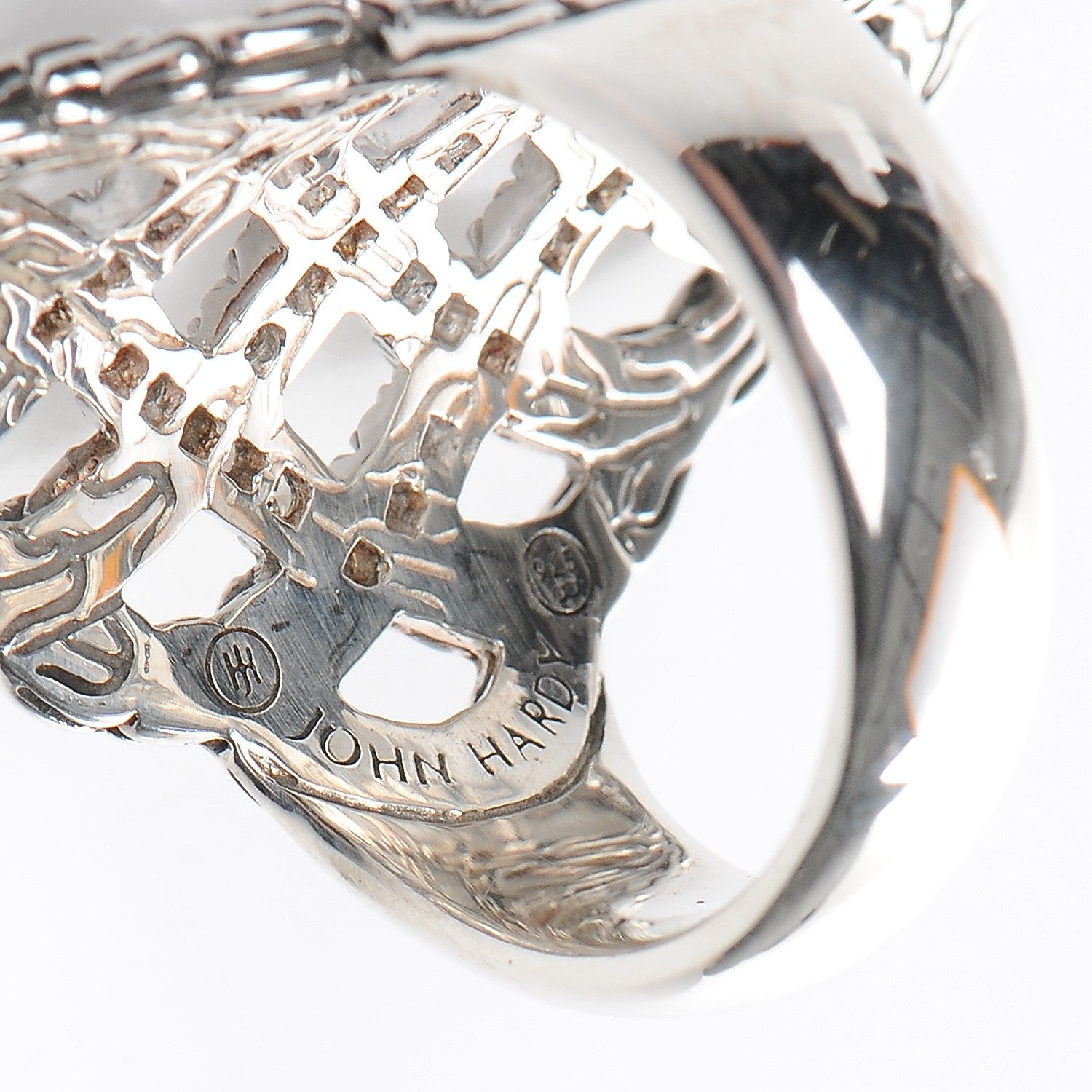 John Hardy Sterling Silver Diamond Classic Chain Braided Saddle Ring 54 7 4 of 4