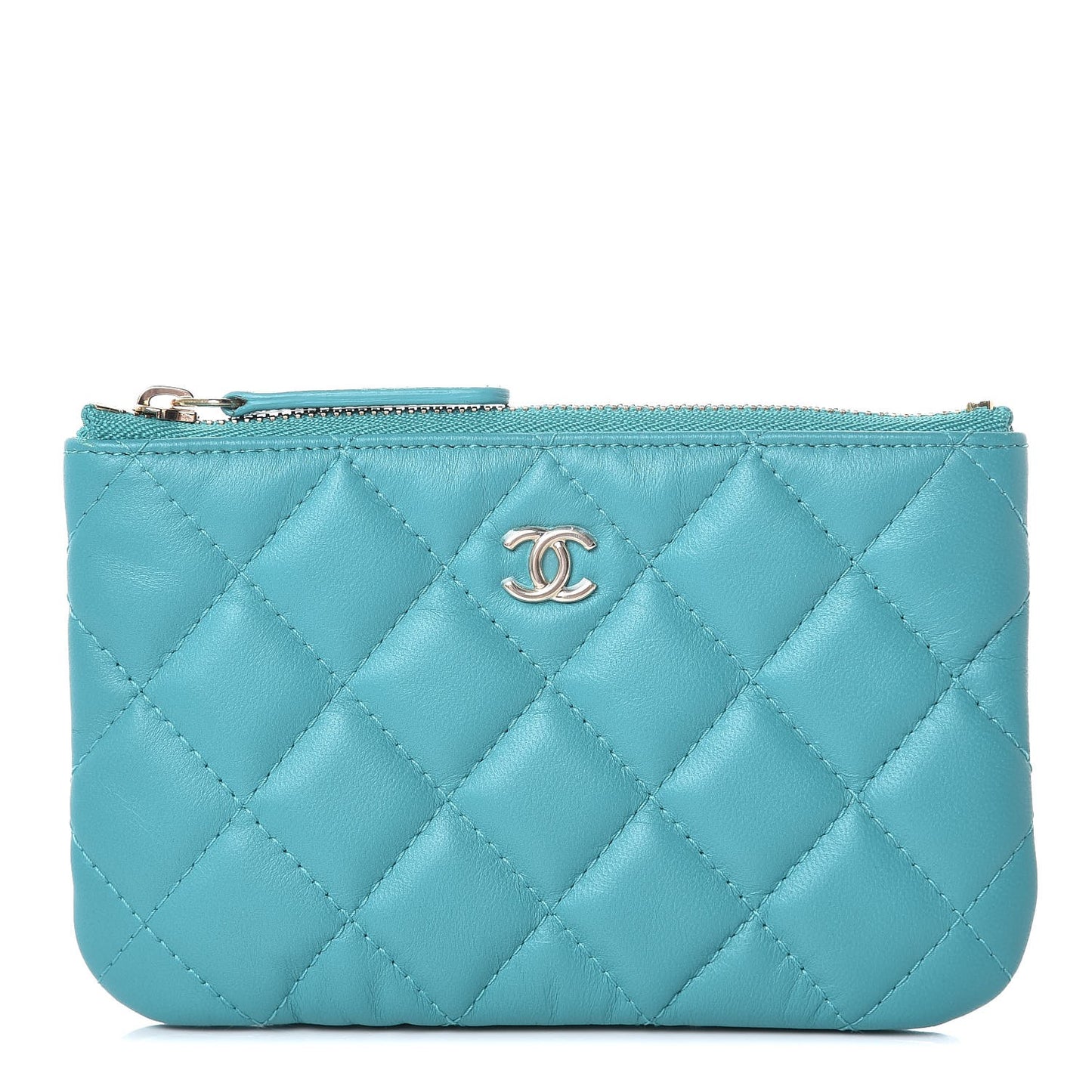 Lambskin Quilted Small Cosmetic Case Turquoise