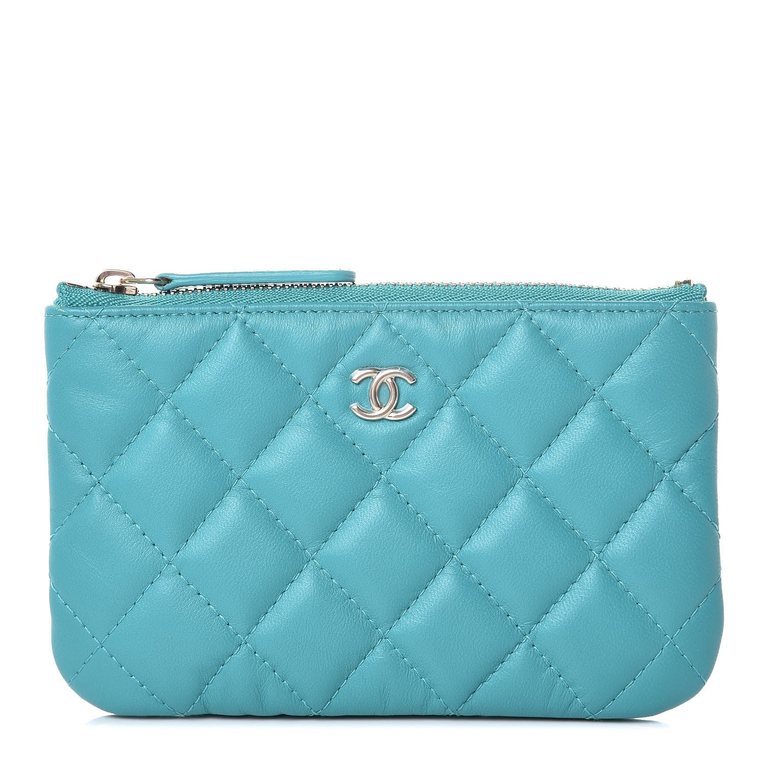 Chanel Lambskin Quilted Small Cosmetic Case Turquoise 1 of 8