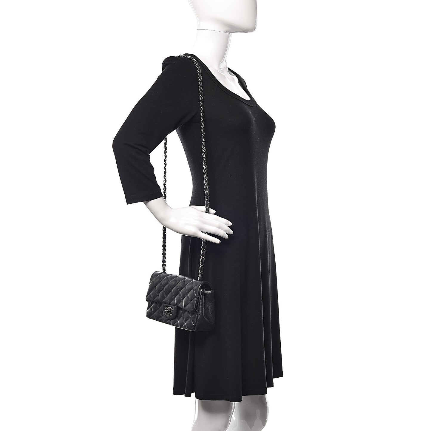 Iridescent Caviar Quilted Mini Rectangular Flap Black