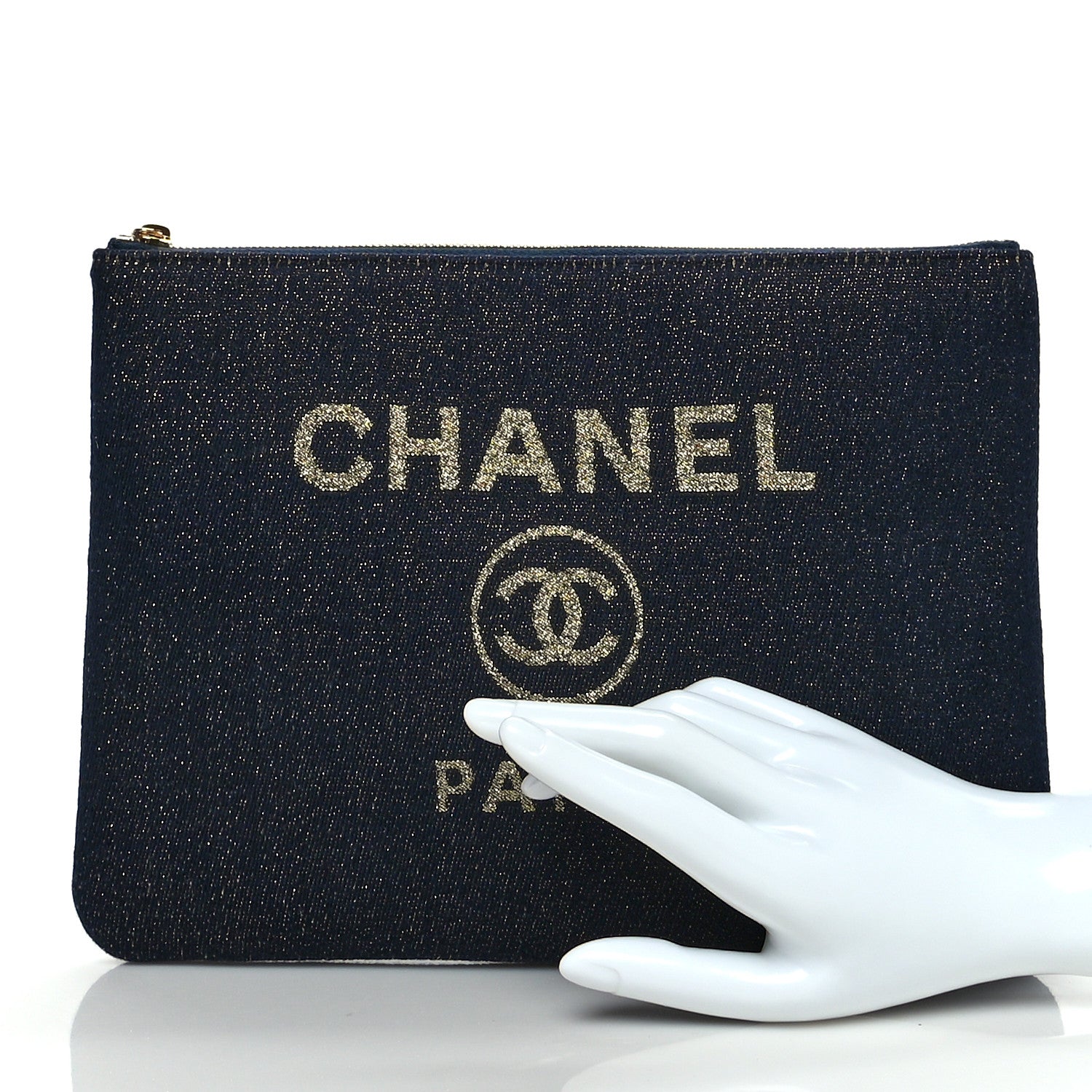 Chanel Lurex Canvas Medium Deauville Cosmetic Pouch Navy Blue Gold 2 of 11