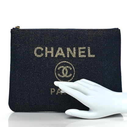 Chanel Lurex Canvas Medium Deauville Cosmetic Pouch Navy Blue Gold 2 of 11