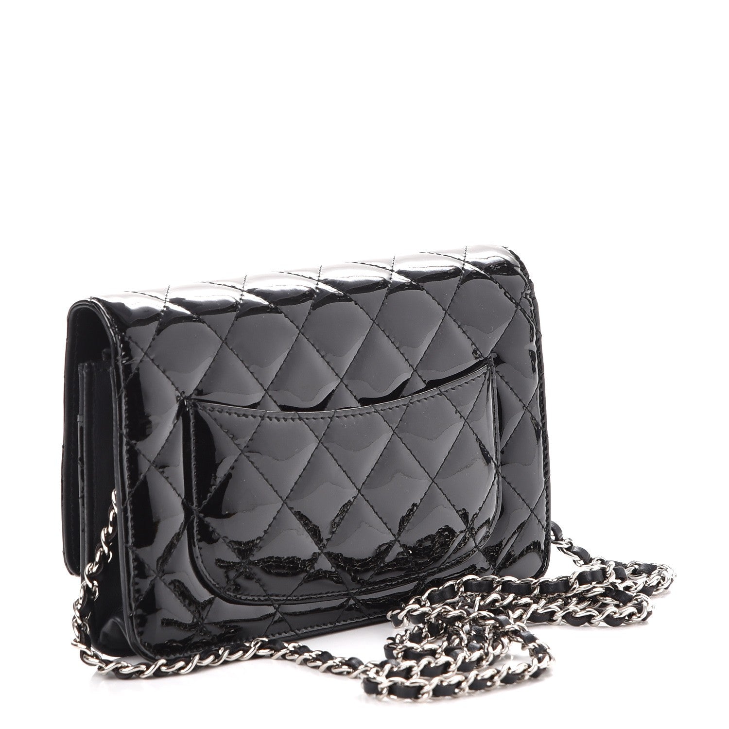 Chanel Patent Quilted Wallet On Chain WOC Black 3 of 10