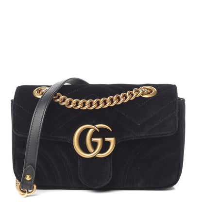 Gucci Velvet Matelasse Mini GG Marmont Shoulder Bag Black 1 of 10