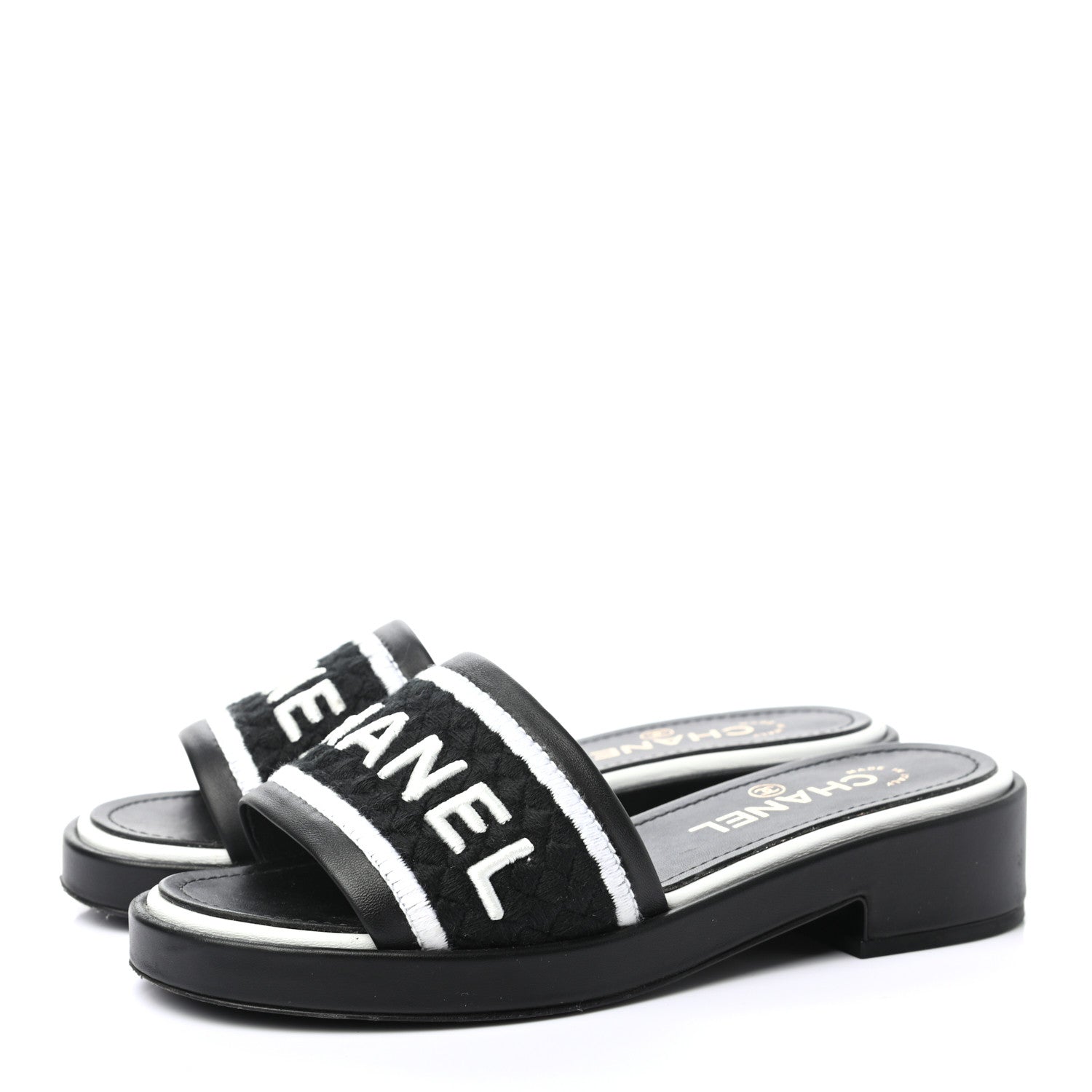Chanel Lambskin Embroidered CC Mule Sandal 36 Black White 3 of 8