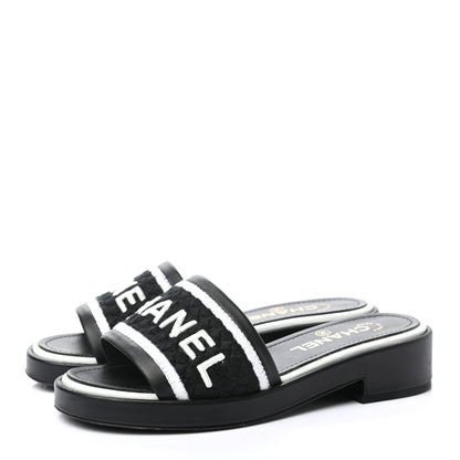 Chanel Lambskin Embroidered CC Mule Sandal 36 Black White 3 of 8