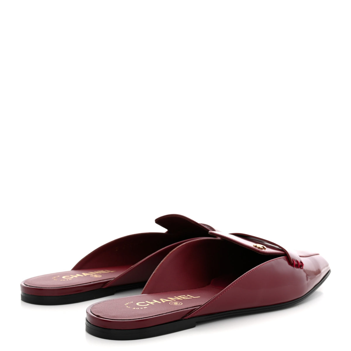 Chanel Shiny Calfskin CC Mules Sandals 39 Burgundy 5 of 10
