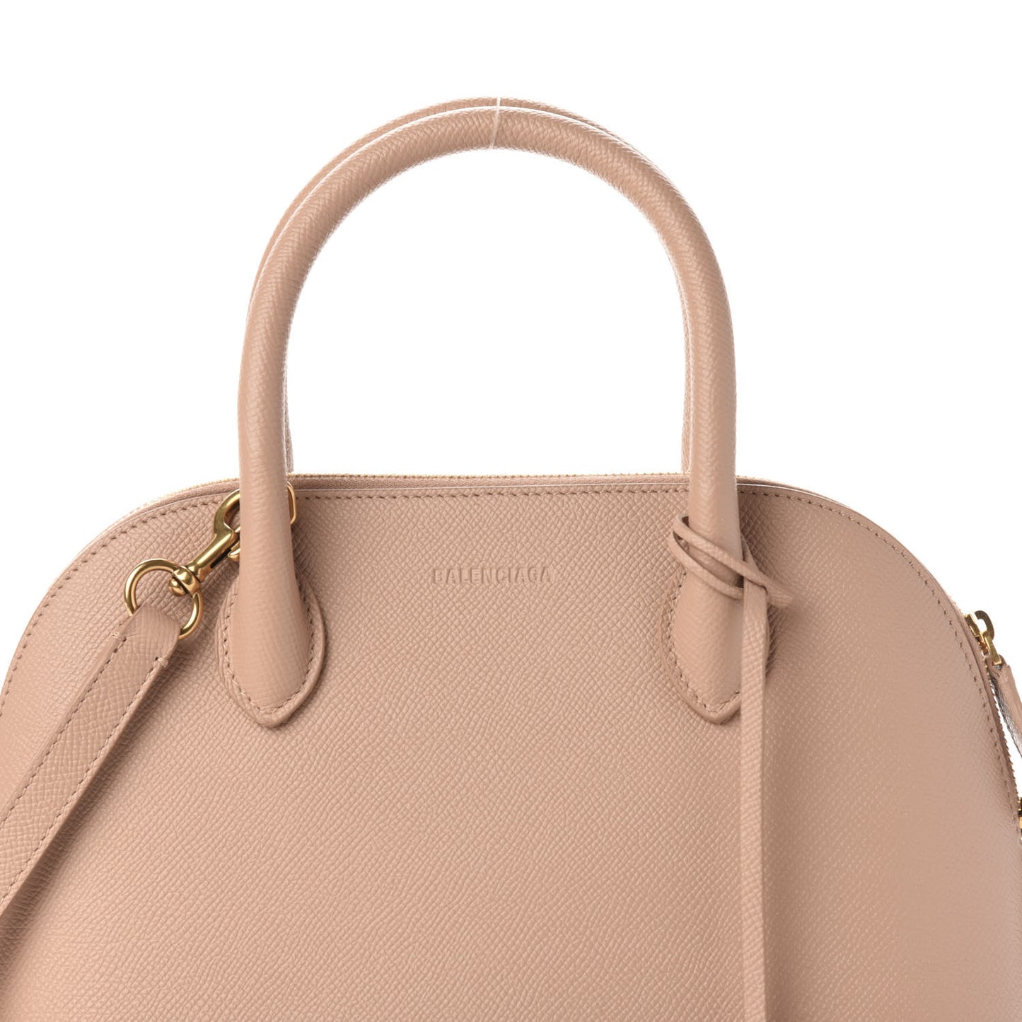 Signature Grained Calfskin Logo S Ville Top Handle Bag Nude Beige White