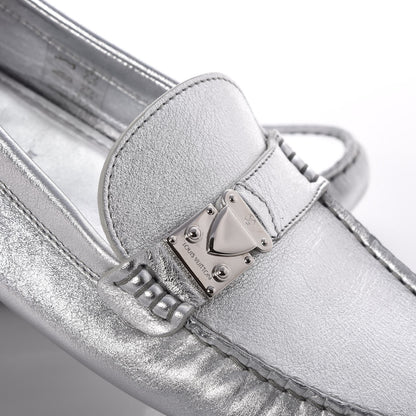 Louis Vuitton Metallic Calfskin Lombok Mocassin Loafer 38.5 Silver 12 of 14
