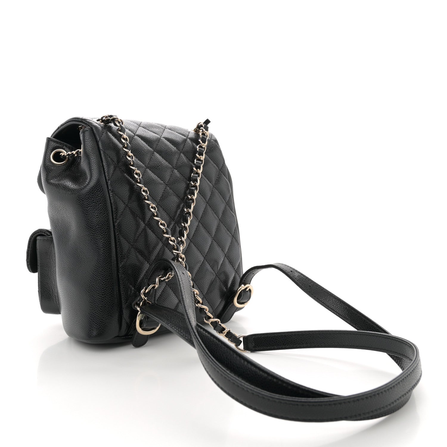 Chanel Shiny Caviar Quilted Medium Duma Pockets Drawstring Backpack Black 3 of 10