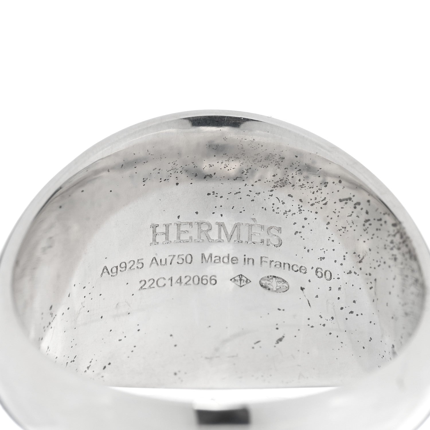 Hermes Sterling Silver 18K Rose Gold PM Ex-Libris Signet Ring 60 9 5 of 5