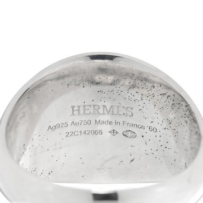 Hermes Sterling Silver 18K Rose Gold PM Ex-Libris Signet Ring 60 9 5 of 5