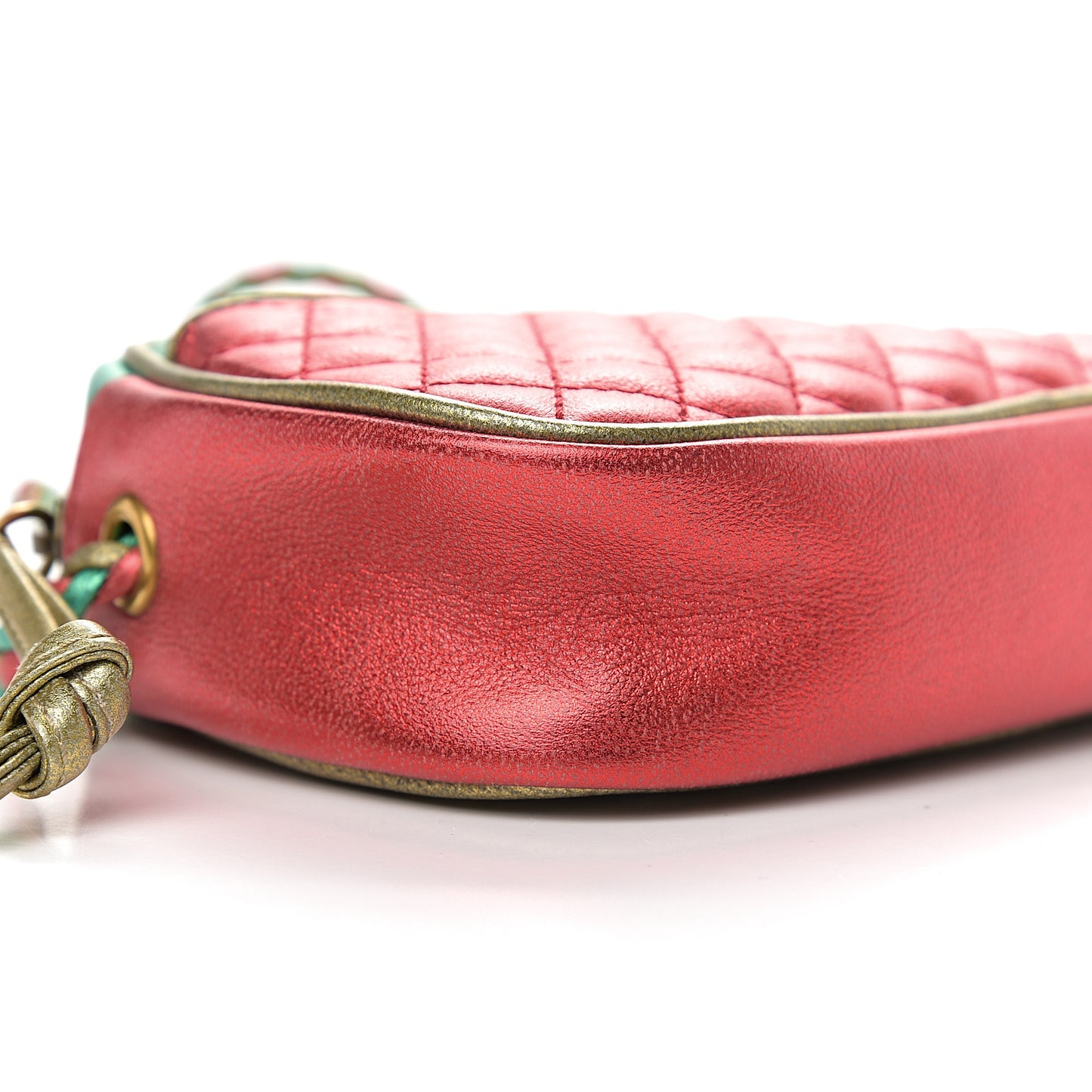 Laminated Nappa Trapuntata Mini Zumi Dome Shoulder Bag Rosso Jasmine Green Rame