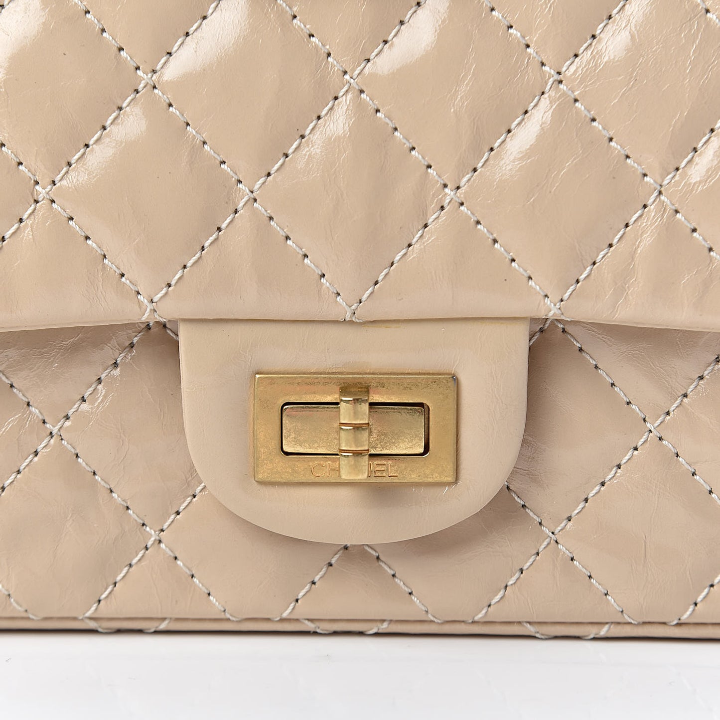Patent Distressed Calfskin Quilted 2.55 Reissue 225 Flap Beige