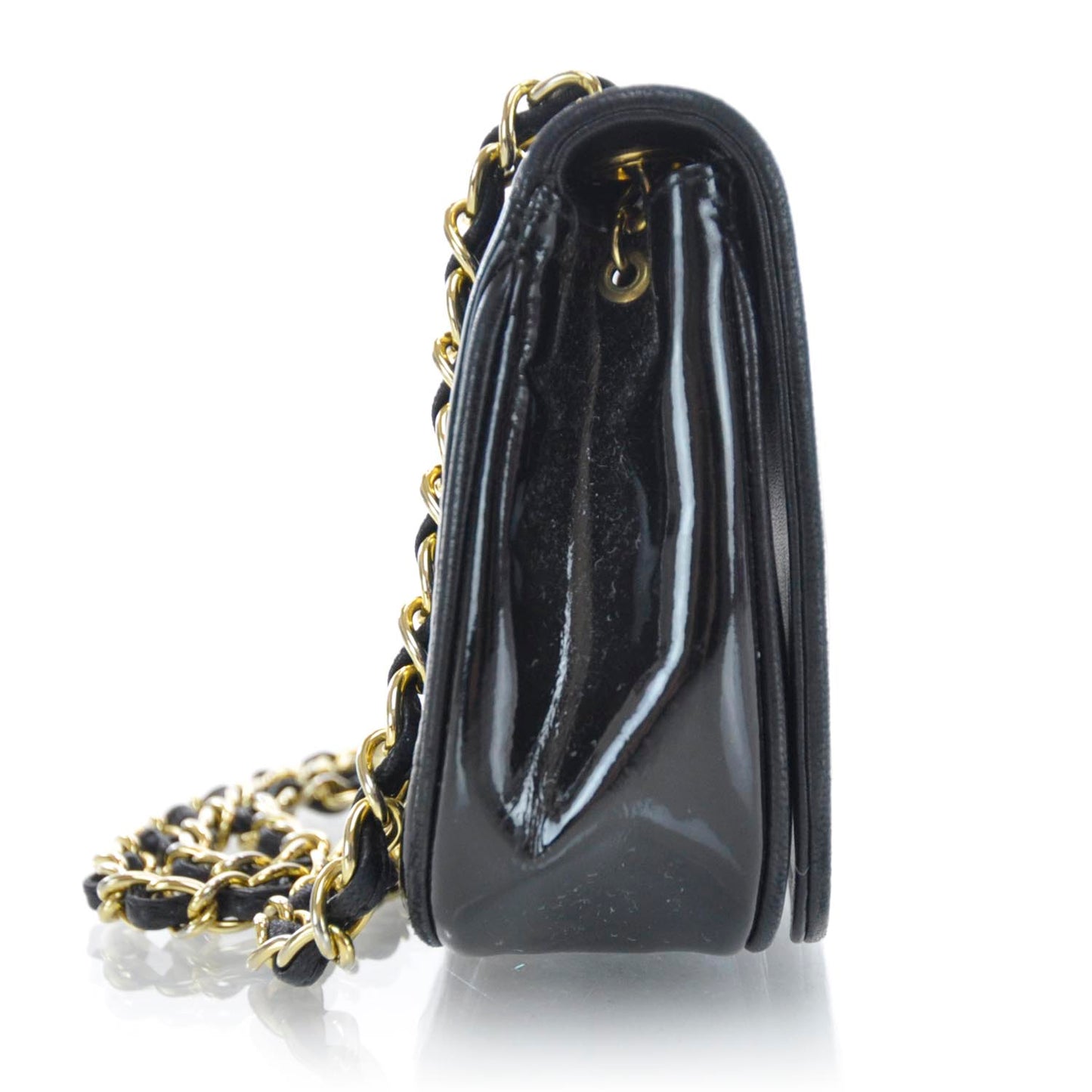 Patent Flap Shoulder Bag Black