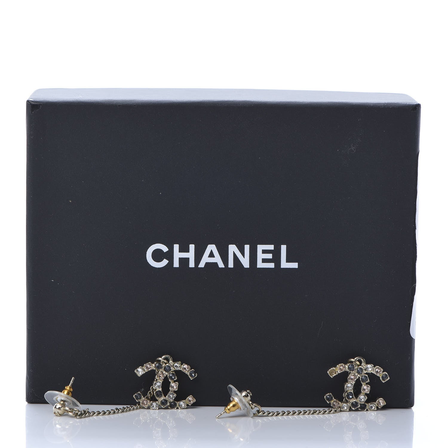 Chanel Crystal CC Drop Earrings Pink Grey Gold 6 of 6