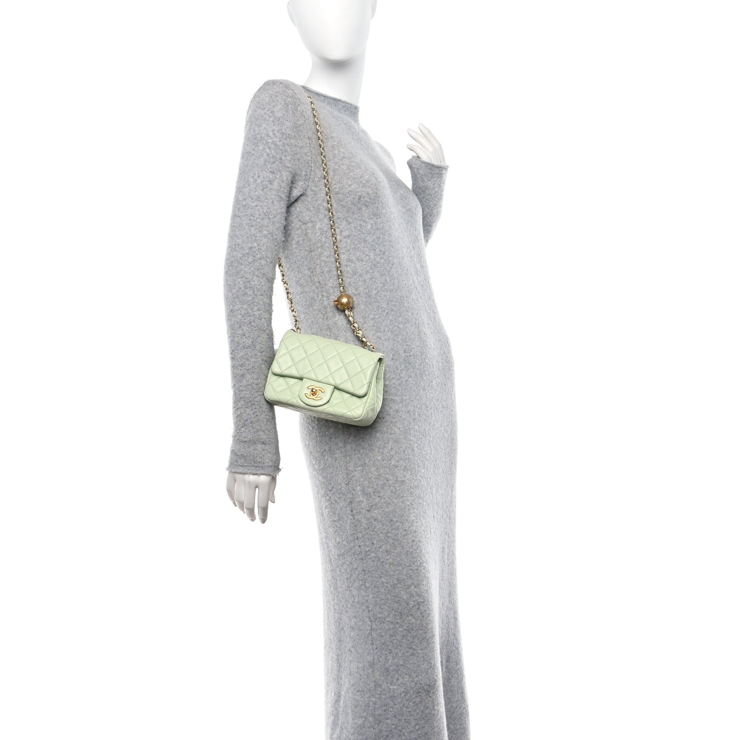 Lambskin Quilted Mini Pearl Crush Flap Light Green