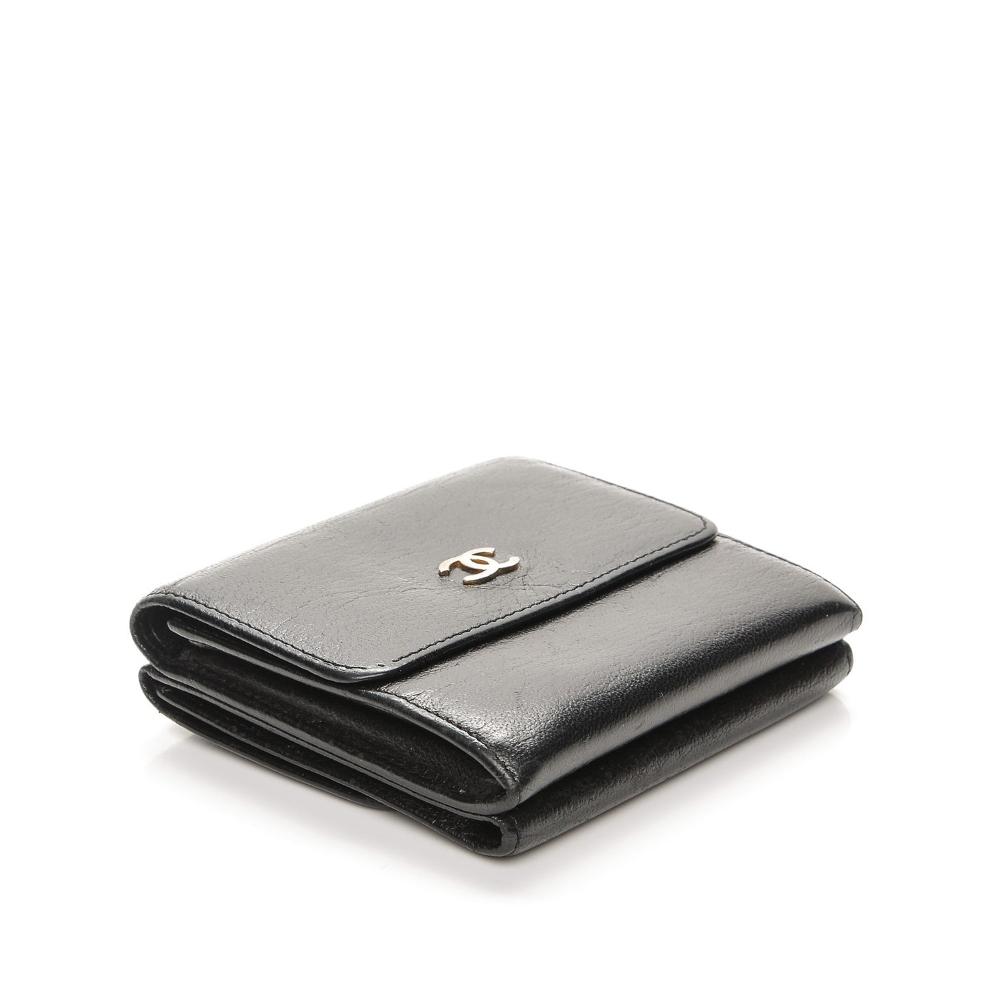 Goatskin Compact CC Flap Wallet Black