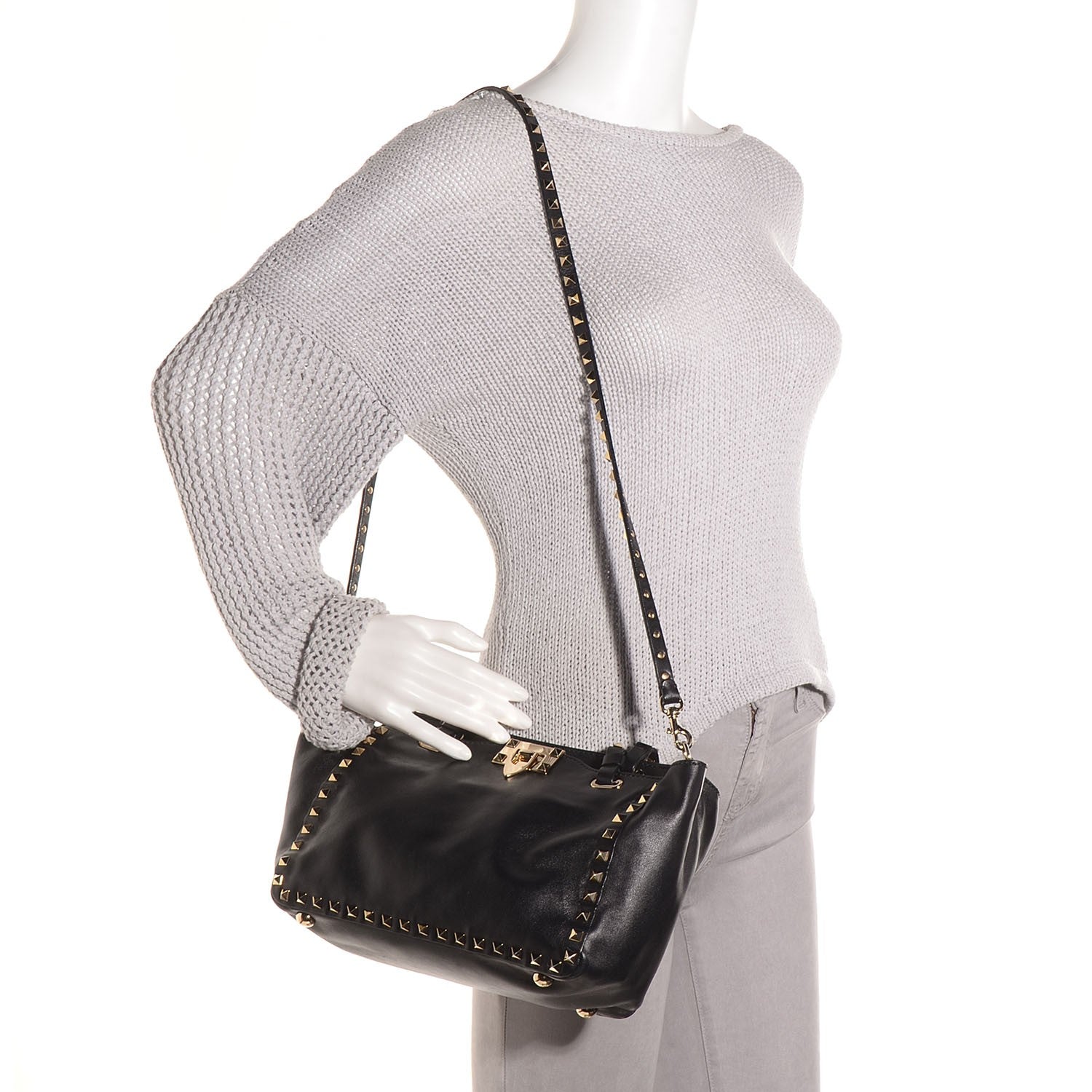 Valentino Garavani Vitello Small Rockstud Tote Black 3 of 10