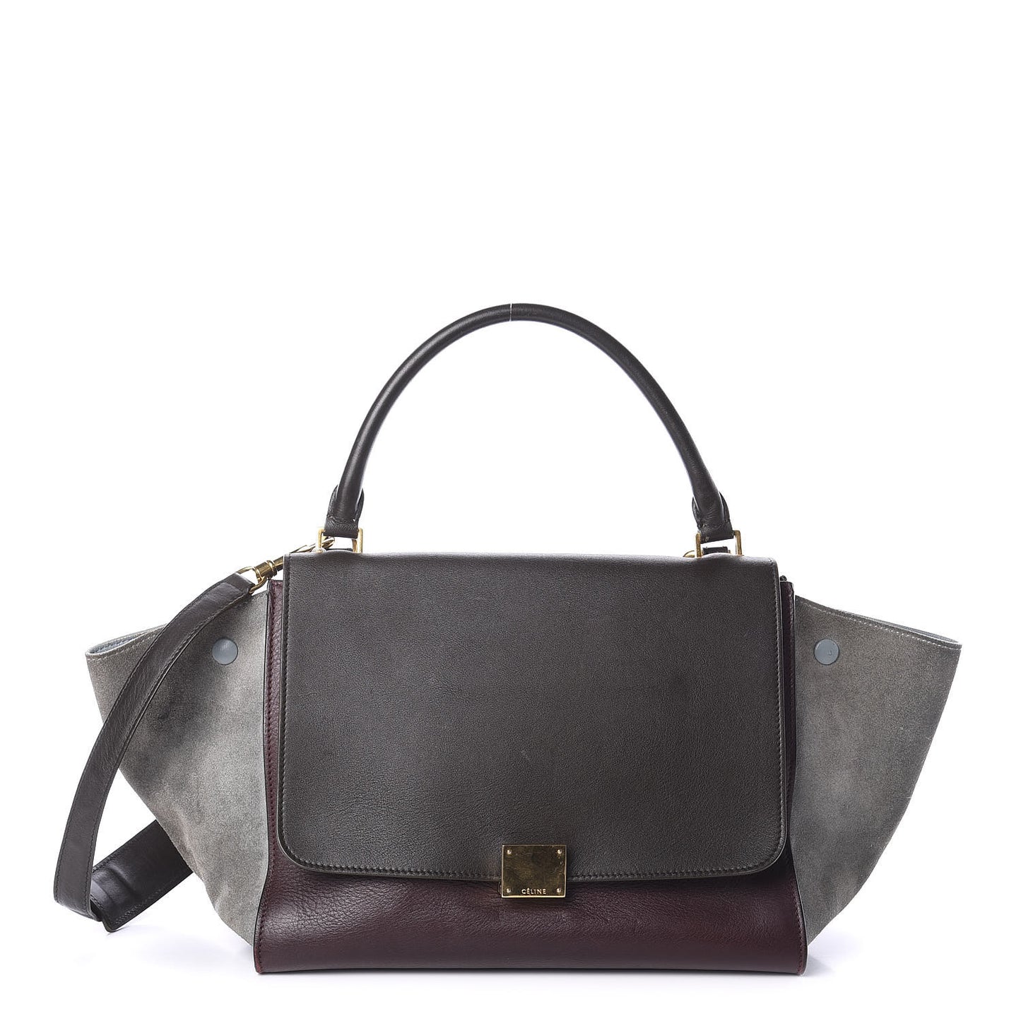 Smooth Calfskin Suede Medium Tri-Color Trapeze Dark Grey