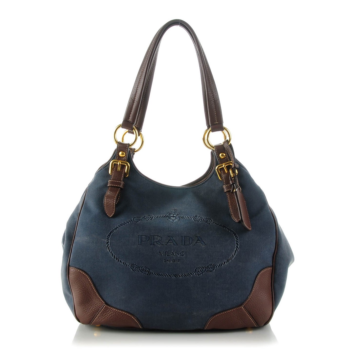 Jacquard Vitello Daino Logo Shoulder Bag Denim