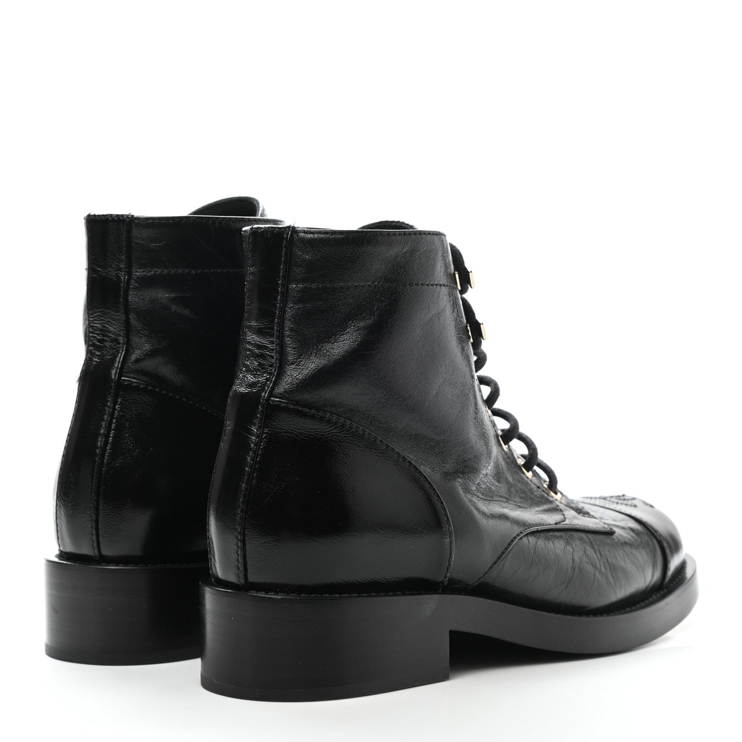 Crumpled Lambskin Shiny Calfskin Lace Up Combat Boots 36 Black