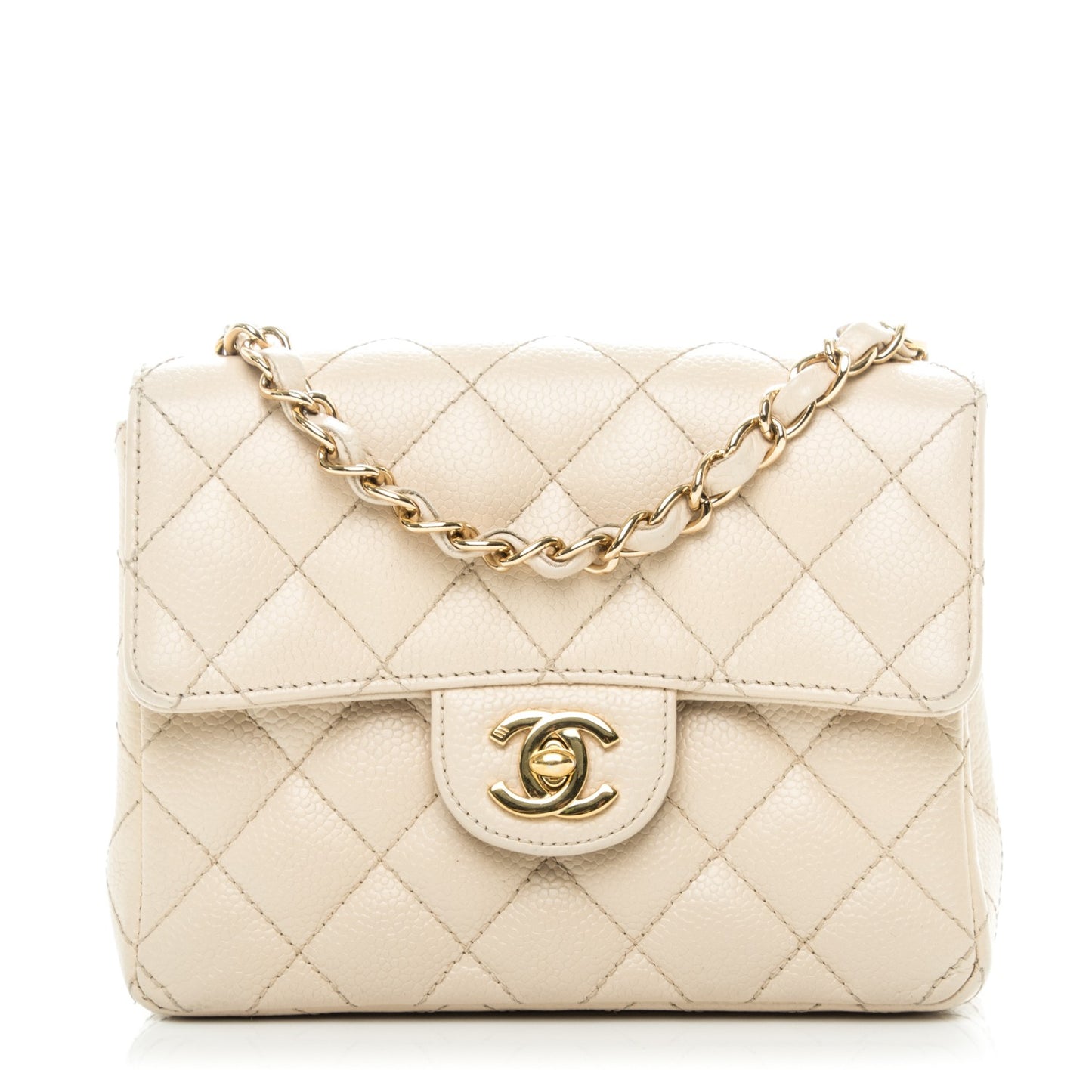 Caviar Quilted Mini Square Flap Light Beige