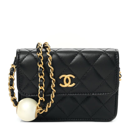 Chanel Lambskin Quilted Maxi Pearl Clutch With Chain Black 1 of 10